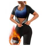 CEPORASK Sauna Suit For Women Weight Loss Workout Sweat Vest Waist Trainer Plus Size Shirt Gym Slimming Shapewear Full Body(M)