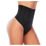 Womens Thong Shapewear Mid to High Waisted Shaper Thong WN0017(03#C Black#no steel bone,Large)