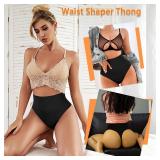 Womens Thong Shapewear Mid to High Waisted Shaper Thong WN0017(03#C Black#no steel bone,Large)
