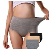 ANNYISON Womens Underwear 3 Pack, Soft Cotton High Waist Breathable Solid Color Briefs Panties for Women (Black +Beige + Grey, XL)