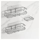 OMAIRA Shower Caddy 3-Pack, Adhesive Shower Organizer with Soap Holder, Rustproof No Drilling Shower Shelves for Inside Bathroom Organizer, Silver(X-Large)