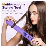 1 Inch Hair Straightener, Flat Iron Straightener & Curler 2 in 1, Rapid 15-Second Heat-Up Titanium Ceramic Ionic Dual Voltage Straightener for Less Frizz, Shines and Smooth, Styling Tools (Purple)