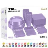 350 Pcs Lavender Plastic Plates For Party, Lavender Disposable Plates Set, 50 Of Each 9\" Dinner Plate Set, 7\" Dessert Plate, Cups, Napkins & Cutlery Plastic Dinnerware Exquisite