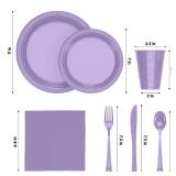 350 Pcs Lavender Plastic Plates For Party, Lavender Disposable Plates Set, 50 Of Each 9\" Dinner Plate Set, 7\" Dessert Plate, Cups, Napkins & Cutlery Plastic Dinnerware Exquisite