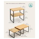 SONGMICS Cabinet Organizer Shelf, Set of 2 Kitchen Counter Shelves, Kitchen Storage, Spice Rack, Stackable, Expandable, Metal and Engineered Wood, Ink Black and Natural Beige UKCS02NB