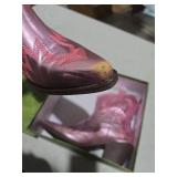 HOCHFART Cowgirl Boots For Women Embroidered Pointed Toe Western Boot Chunky Low Heel Pull-On Short Cowboy Boots Wide Calf Country Ankle Booties, Pink, Size 8