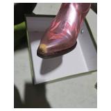 HOCHFART Cowgirl Boots For Women Embroidered Pointed Toe Western Boot Chunky Low Heel Pull-On Short Cowboy Boots Wide Calf Country Ankle Booties, Pink, Size 8