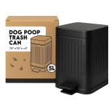 Small Dog Poop Trash Can Outside, 1.3 Gal Stainless Steel Dog Waste Trash Can, Waterproof Small Poop Bucket Outdoor with Lid, Poop Pail for Dogs, Dog Poop Bin Outdoor with Odor Control (Black)