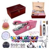 Handheld Sewing Machine, with Elegant Wooden Sewing Box and 153-Piece Sewing Kit, Mini Portable Cordless Hand Held Stitching Machine, Perfect for Adults, Beginners, and Quick Home Repairs