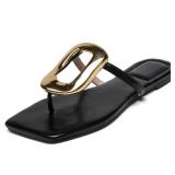VOMIYALL Flip-Flops Sandals for Women Comfortable Open Square Toe Slip on Beach Thong Sandals Casual Fashion Ladies Slipper Dressy Metal Decoration Summer Shoes. 7.5