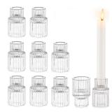 Glasseam Small Candle Stick Holder: Crystal Clear Glass Candle Holder Set of 10, Modern Taper Candle Holders for Table Centerpiece, Ribbed Tapered Candlestick Holders for Dining Room Decoration
