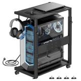 JANE EYRE Computer Tower Stand - Adjustable PC Tower Stand CPU Holder Cart with Charging Station for Office Home Classroom,23.03\"-28.3\" H, black