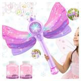 Britik Bubble Wands for Kids Girls - LED Light & Music Bubble Machine: 3 AA Batteries & 2 Bubble Solutions, Outdoor Party Birthday Toys for Toddlers, Gift for 3 4 5 6 7 8 Year Old Girls, Purple