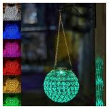 Solar Lantern Hanging Outdoor Christmas Decorative, Dual LEDs Dia 7.5ââ Color Changing and Cool White Crystal Globe Hanging Lights Waterproof with S Hooks Decor in Garden, Pathway, Front Doo