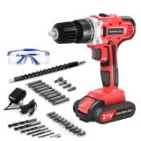 GardenJoy 20v Cordless Drill Set, Power Electric Kit Battery With Charger 30Nm 2-Speed 3/8\" Keyless Chuck 24+1 Torque Drill Driver screwdriver Bits with LED Electric Work Light for Women DIY