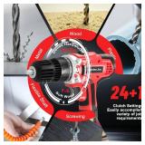 GardenJoy 20v Cordless Drill Set, Power Electric Kit Battery With Charger 30Nm 2-Speed 3/8\" Keyless Chuck 24+1 Torque Drill Driver screwdriver Bits with LED Electric Work Light for Women DIY