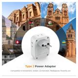 Switzerland Power Adapter 2 Pack, TESSAN Type J Adaptor with 4 Outlets 3 USB Charging Ports(1 USB C), Swiss Travel Plug for US to Switzerland, Liechtenstein, Rwanda