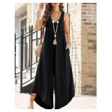 Happy Sailed Trendy Jumpsuits for Women Overalls 2025 Summer Sleeveless Ruched V Neck One Piece Jumpsuit Wide Leg Pants Beach Rompers with Pockets Black X-Large