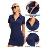 Hiverlay Golf Dresses for Women with Shorts and Pockets, V-Neck Short Sleeve Tennis Dress, Workout Athletic Dresses Navy Large