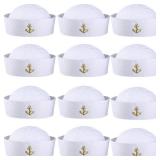 Boao 12 Pcs Christmas Sailor Hats Gifts White Navy Captain Hats Sailor Ship Nautical Yacht Cap for Women Men Christmas Costume Party (Classic)