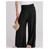 ANRABESS Women Linen Palazzo Pants Summer Boho Wide Leg High Waist Casual Lounge Pant 2025 Beach Travel Vacation Outfits Black Medium