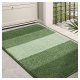 Kitinjoy Indoor Outdoor Door Mat, 36x24 Non-Slip Absorbent Dirt Trapper, Low-Profile Washable Inside Entrance Front Floor Mat, Sturdy Soft Entry Doormats for Entryway, Green