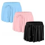 Blue and Pink Only 2 Pair2 in 1 Girls Flowy Athletic Shorts for Running Youth/Toddler Butterfly Shorts with Pocket for Gym Athletic Workout Medium