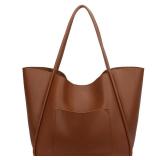 KKXIU Tote Bag for Women Vegan Leather Shoulder Purse Large Capacity Travel Bag - Brown