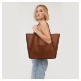 KKXIU Tote Bag for Women Vegan Leather Shoulder Purse Large Capacity Travel Bag - Brown