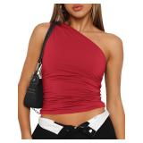 Trendy Queen Womens Going Out Tops Summer Spring Tank Crop Outfit Cute Y2k Shirts Corset Fashion Workout Clothes 2025 Red M