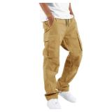 THWEI Mens Cargo Pants Casual Joggers Athletic Pants Cotton Loose Straight Sweatpants Light Khaki XL