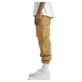 THWEI Mens Cargo Pants Casual Joggers Athletic Pants Cotton Loose Straight Sweatpants Light Khaki XL
