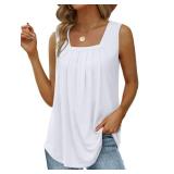 Saloogoe Tops for Women Square Neck Flowy Tank Tops Loose Fit Business Casual Outfits Travel Resort Wear 2025 White L