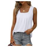 Saloogoe Tops for Women Square Neck Flowy Tank Tops Loose Fit Business Casual Outfits Travel Resort Wear 2025 White L
