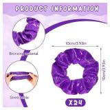 Taiyin 24 Pcs Shiny Metallic Scrunchie Solid Scrunchies Christmas Hair Ties Hair Elastics Accessories Elastic Band for Women Gym Dance Cheerleading Softball Volleyball Baseball Team(Purple)