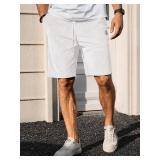 PLEPAN Mens Corduroy Shorts Casual 7 Inch Inseam Elastic Waist Drawstring Summer Beach Short White Large
