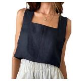 IDEALSANXUN Linen Crop Tank Tops for Women Summer 2026 Spring Outfits Clothes Casual Cute Cropped Sleeveless Shirts Vest Tops, Black, S