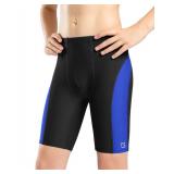 G Gradual Boys Swim Jammers Youth Competitive Swim Team Trunks Quick Dry Stretch Racing Swimsuit Swimming Shorts for Boy(Black/Blue,L)