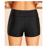 Zmart Women 3\" Swim Shorts High Waisted Boy Short Swim Bathing Suit Bottoms Swimsuit Board Shorts UPF 50+ with Pockets Black L