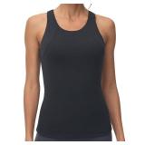 High Neck Workout Tank Tops Sports Bras for Women Full Coverage Tank with Built-in Shelf Bras Racerback Yoga Gym Shirt Black Medium