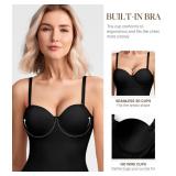 BRABIC Bodysuit Shapewear for Women Tummy Control Dress Backless Bodysuit Tops Body Shaper with Built-in Bra (Black, Medium)