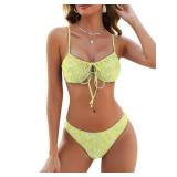 ZAFUL Women High Cut Bikini Sets String Sexy Swimsuit Two Piece Underwire Bathing Suit Brazilian Cheeky Cut Out Cute Swimwear Yellow M