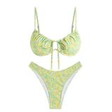 ZAFUL Women High Cut Bikini Sets String Sexy Swimsuit Two Piece Underwire Bathing Suit Brazilian Cheeky Cut Out Cute Swimwear Yellow M