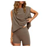 Nirovien Lounge Sets for Women Two Piece Workout Sets with Pockets Summer 2 Piece Outfits Matching Set(Brown,M)