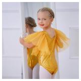 IBAKOM Toddler Ballet Leotard for Girls Shiny Metallic Big Flutter Sleeve Dance Halloween Dress Up Outfits Teen Girl Gymnastics Camisole Leotards Kids Acrobat Ballerina Costume Yellow 9-10 Years