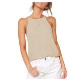 LouKeith Womens Tops Halter Sleeveless Summer Tank Tops Petite Basic Tees Shirts Cami Beach Blouses Khaki M