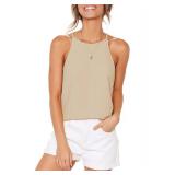 LouKeith Womens Tops Halter Sleeveless Summer Tank Tops Petite Basic Tees Shirts Cami Beach Blouses Khaki M
