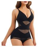 REYEOGO V Neck Bra Bodysuit Shapewear for Women Tummy Control Waist Trainer Full Body Shaper Butt Lifter Briefs Jumpsuit Tops (Black, Small)