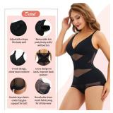 REYEOGO V Neck Bra Bodysuit Shapewear for Women Tummy Control Waist Trainer Full Body Shaper Butt Lifter Briefs Jumpsuit Tops (Black, Small)