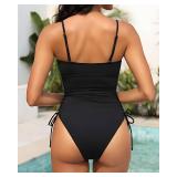Yonique Tummy Control One Piece Swimsuit - Strapless Bandeau Bathing Suits for Women 2025 Cheeky High Cut Swimwear Black X-Large